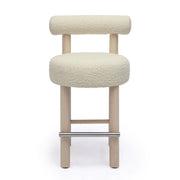 Carmel Cream Performance Boucle and Solid Wood Counter Stool
