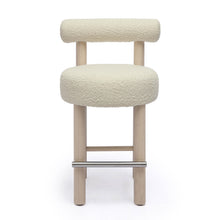 Carmel Cream Performance Boucle and Solid Wood Counter Stool