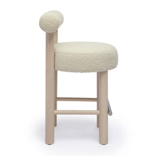 Carmel Cream Performance Boucle and Solid Wood Counter Stool