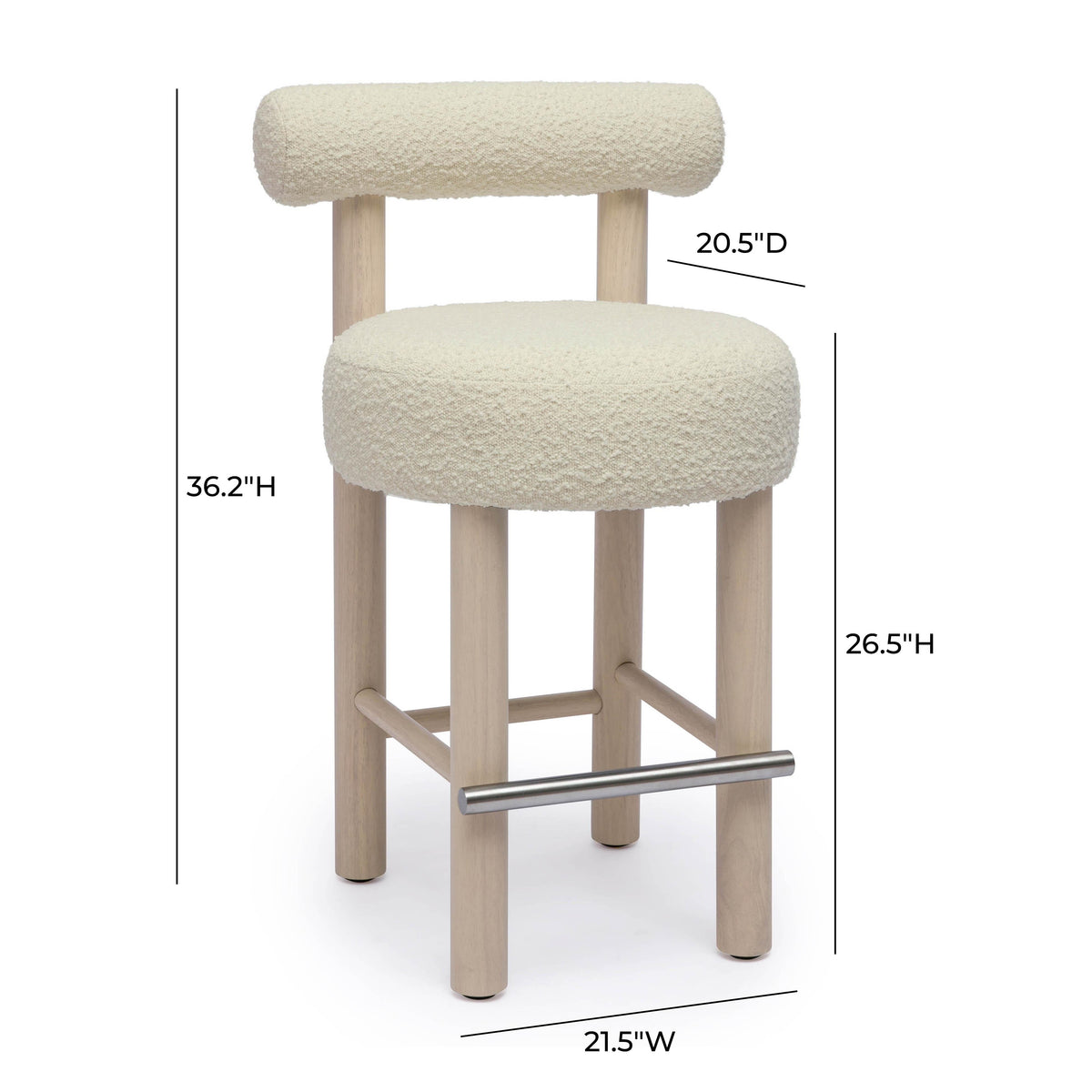 Carmel Cream Performance Boucle and Solid Wood Counter Stool