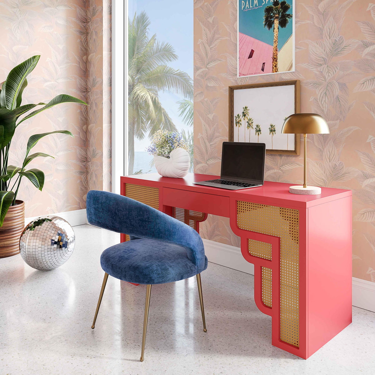 Suzie 62" Rattan Executive Desk With Drawer