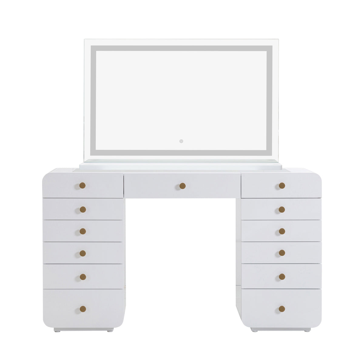 Hollywood 56" White Desk with LED Panel Vanity Mirror