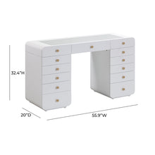 Hollywood 56" White Desk with LED Panel Vanity Mirror