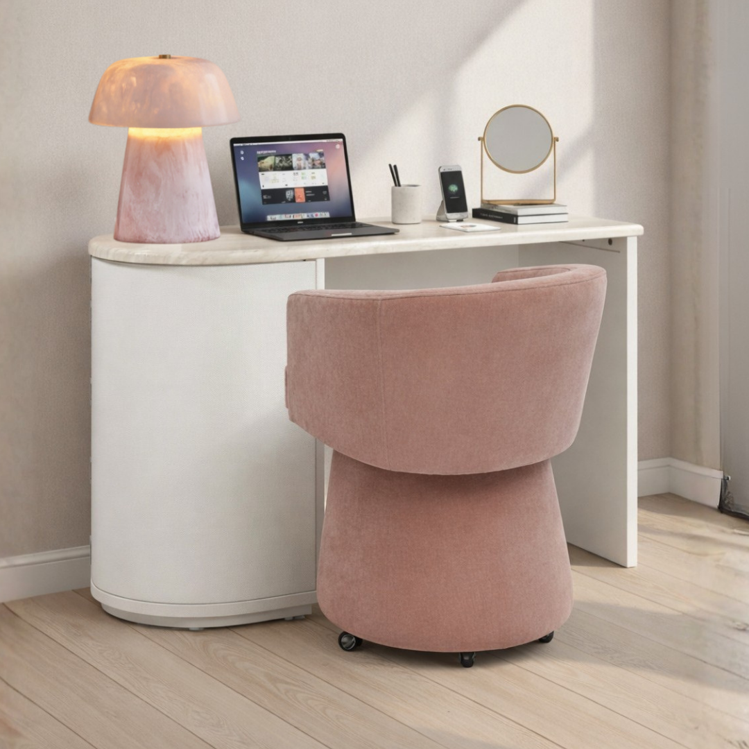 Marlene 47" Cream Faux Travertine Vanity Desk