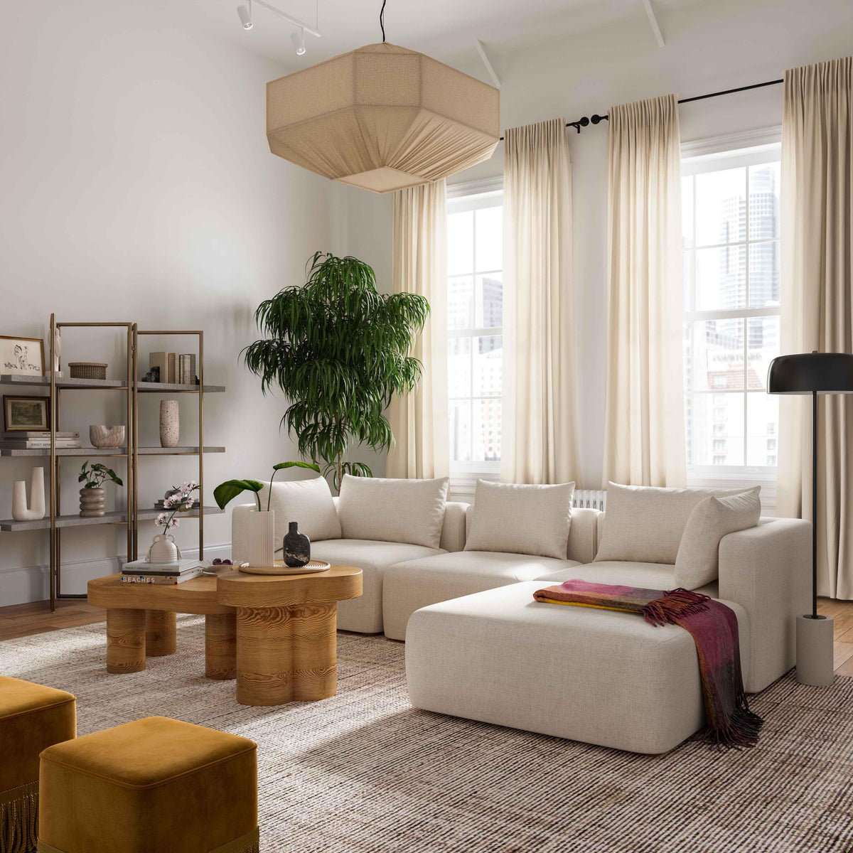 Hangover 4-Piece Cream Performance Linen Modular Sectional