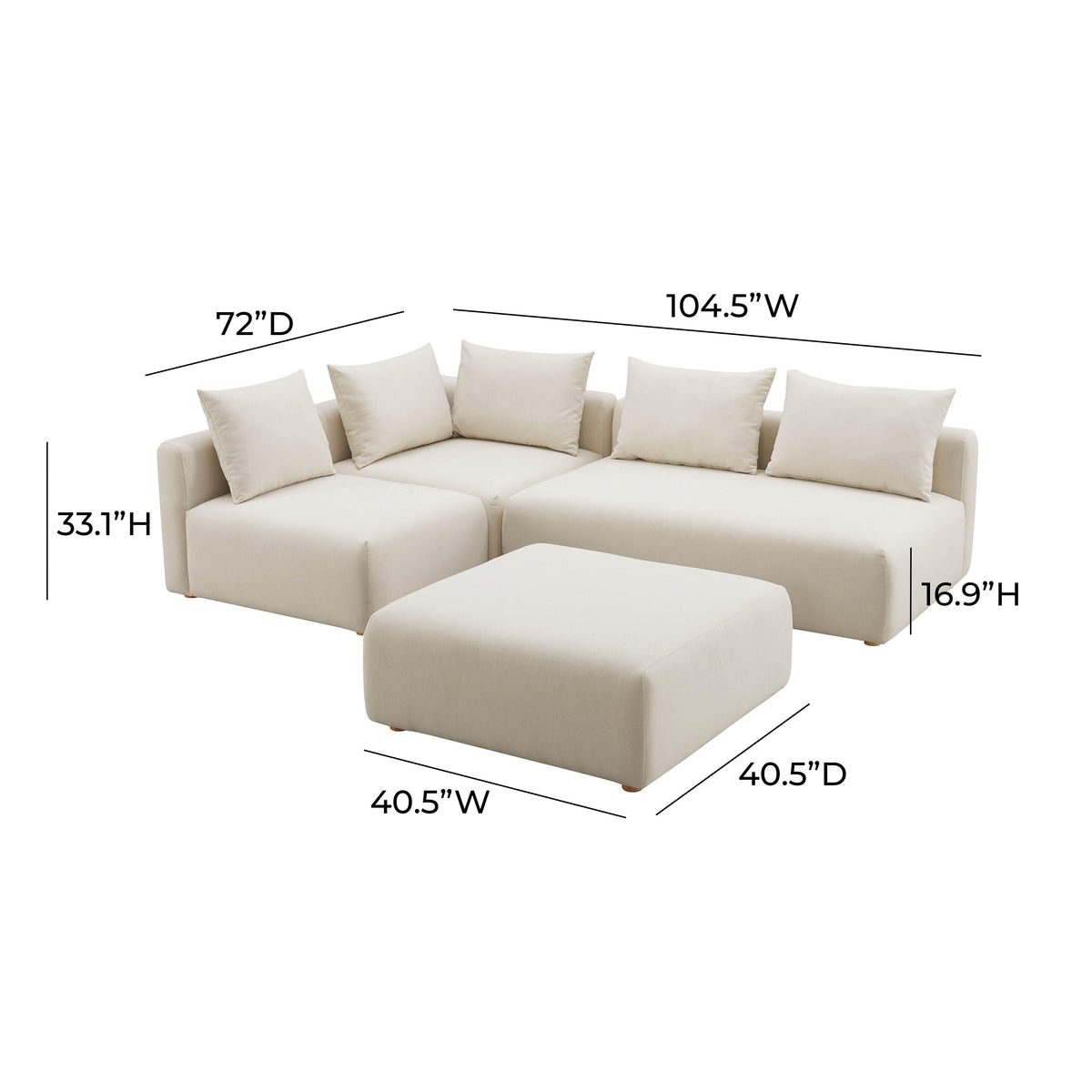 Hangover 4-Piece Cream Performance Linen Modular Chaise Sectional