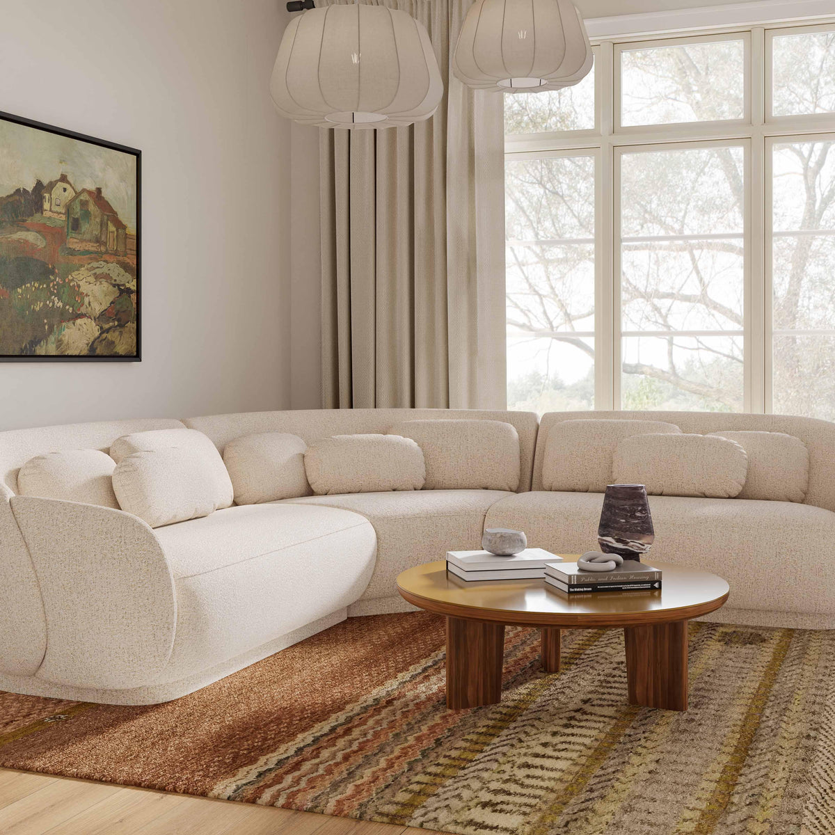 Misty 3-Piece Cream Performance Boucle Modular L-Sectional