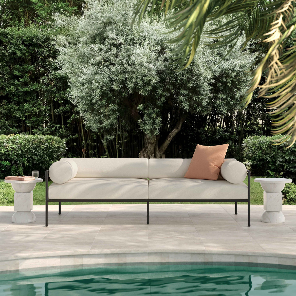 Vera 84" Cream Performance Fabric Outdoor Sofa