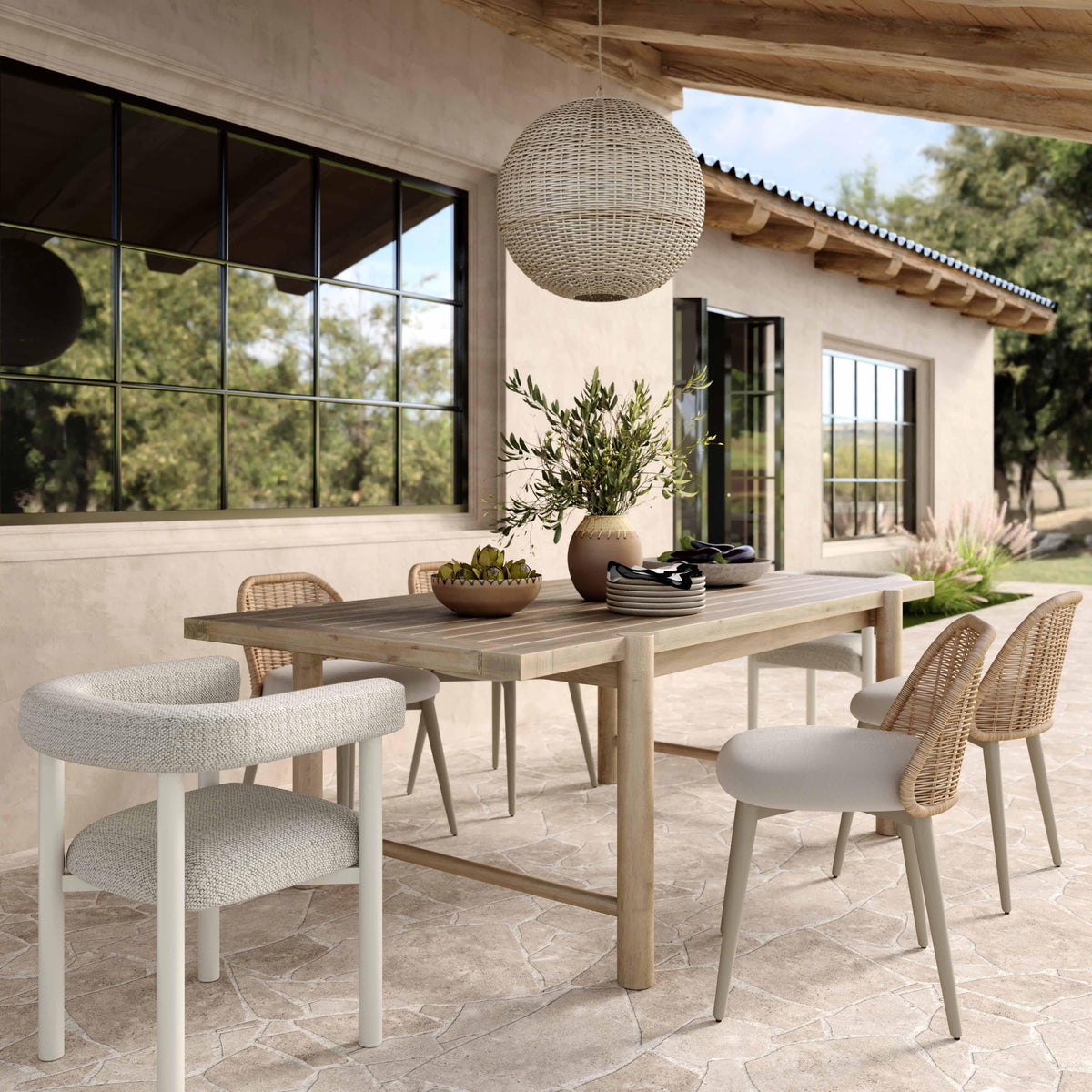 Alexa Rattan Performance Fabric Dining Chair