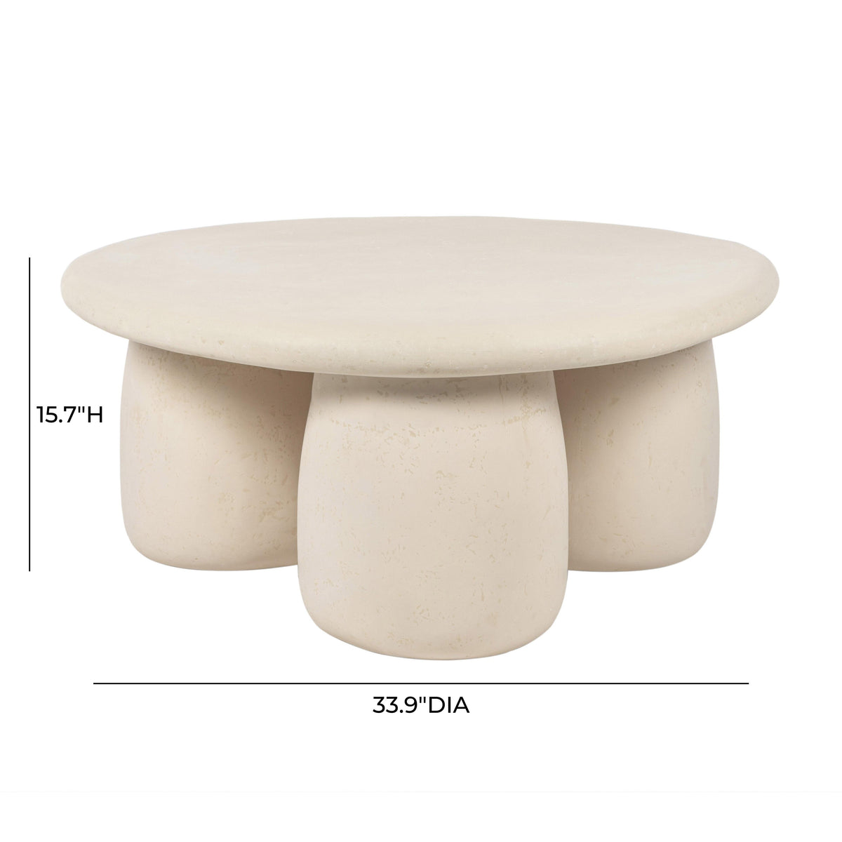 Rahul 34" Cream Lightweight Faux Stone Round Coffee Table