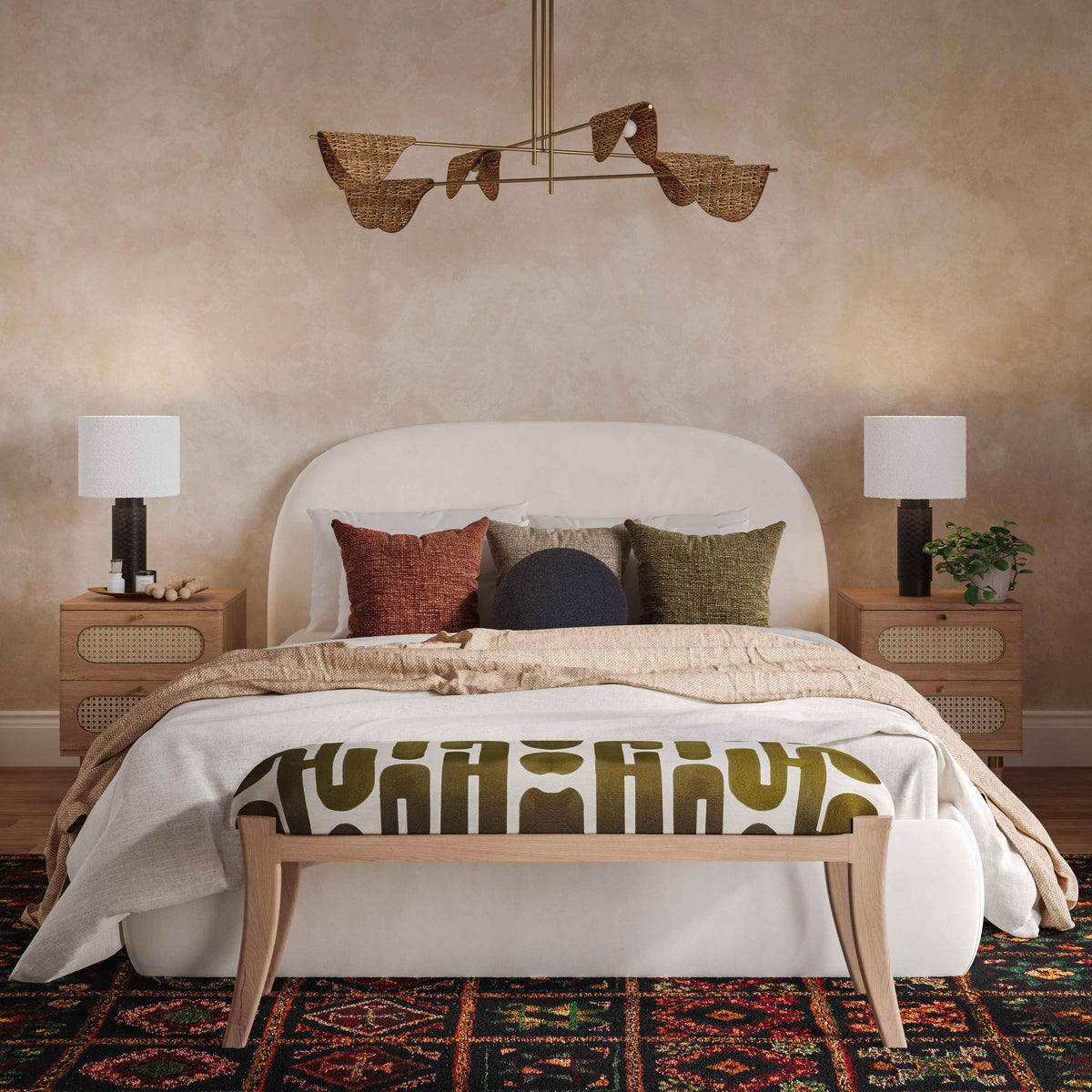 Arielle 48" Olive & White Embroidered Bench
