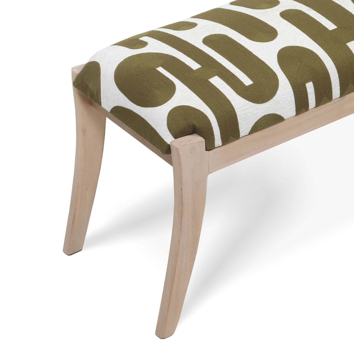 Arielle 48" Olive & White Embroidered Bench
