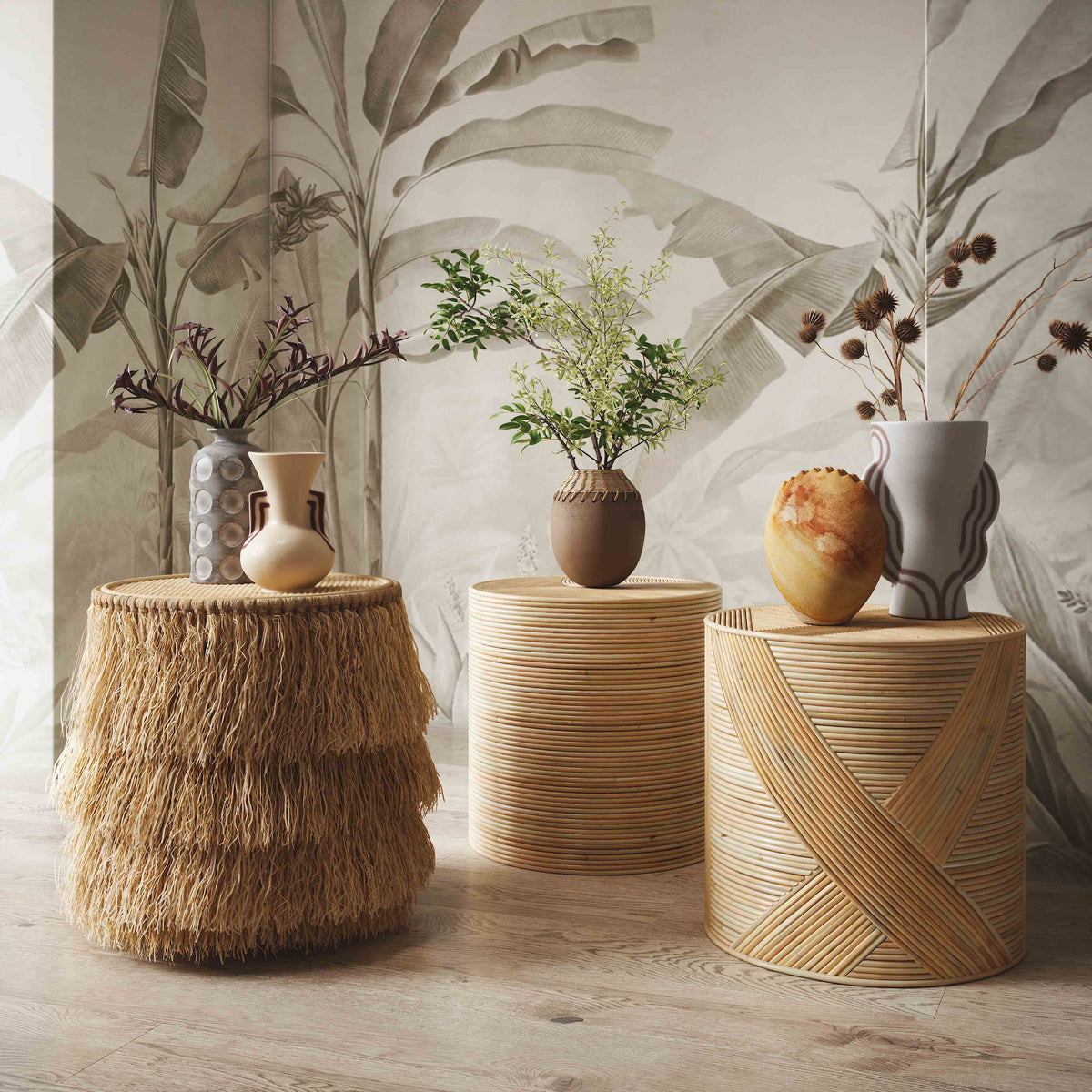 Matea Natural Rattan Cross Side Table
