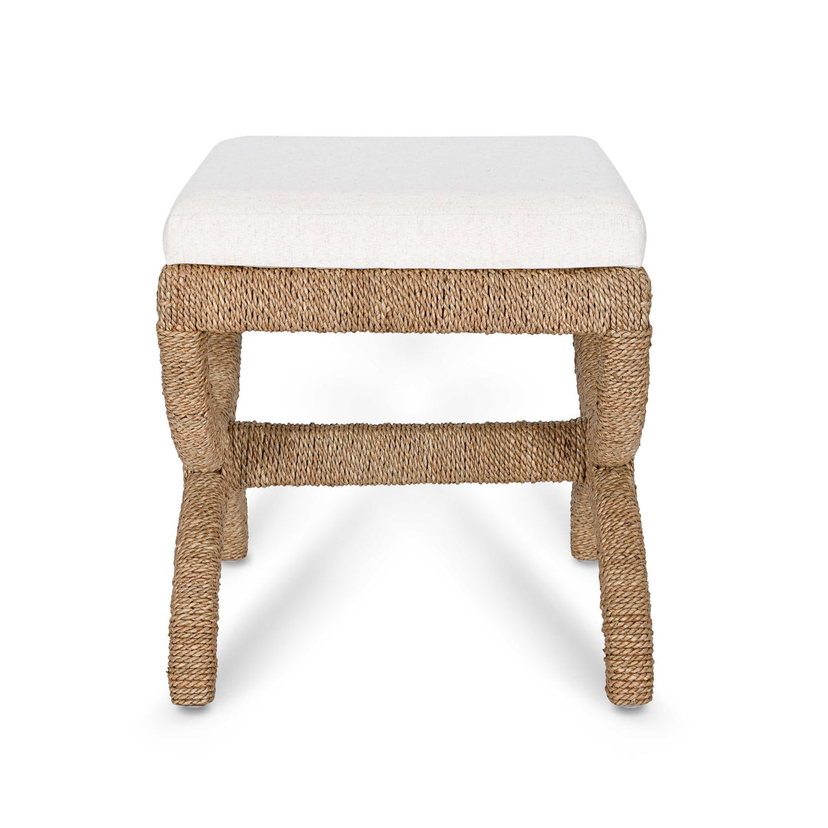 Kappa Cream Contract-Grade Fabric and Natural Seagrass Accent Stool