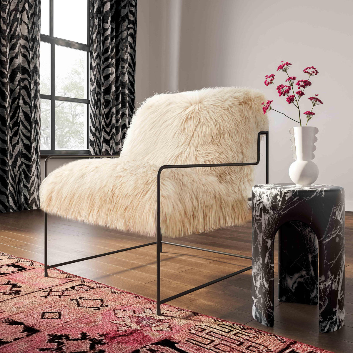 Marisol Black Faux Marble Side Table