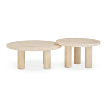 Amora 2-Piece Faux Travertine Indoor/Outdoor Nesting Accent Table Set