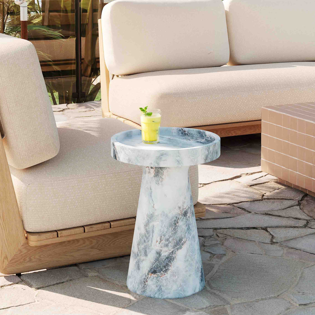 Zara Faux Aegean Marble Indoor/Outdoor Side Table