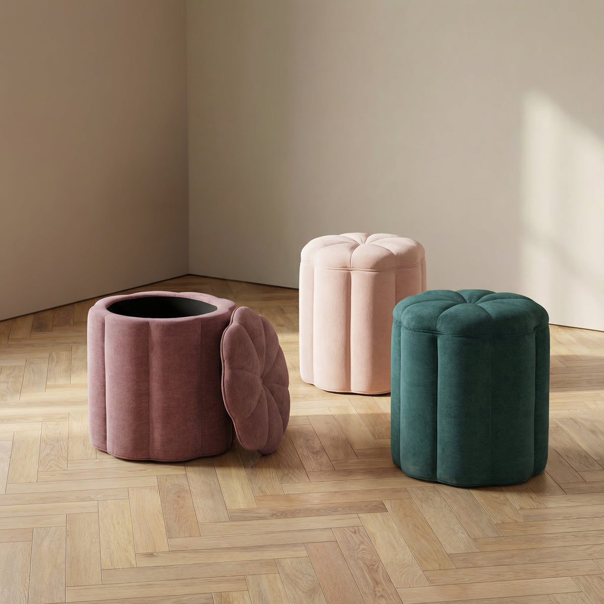 Fleur Textured Performance Velvet Storage Ottoman