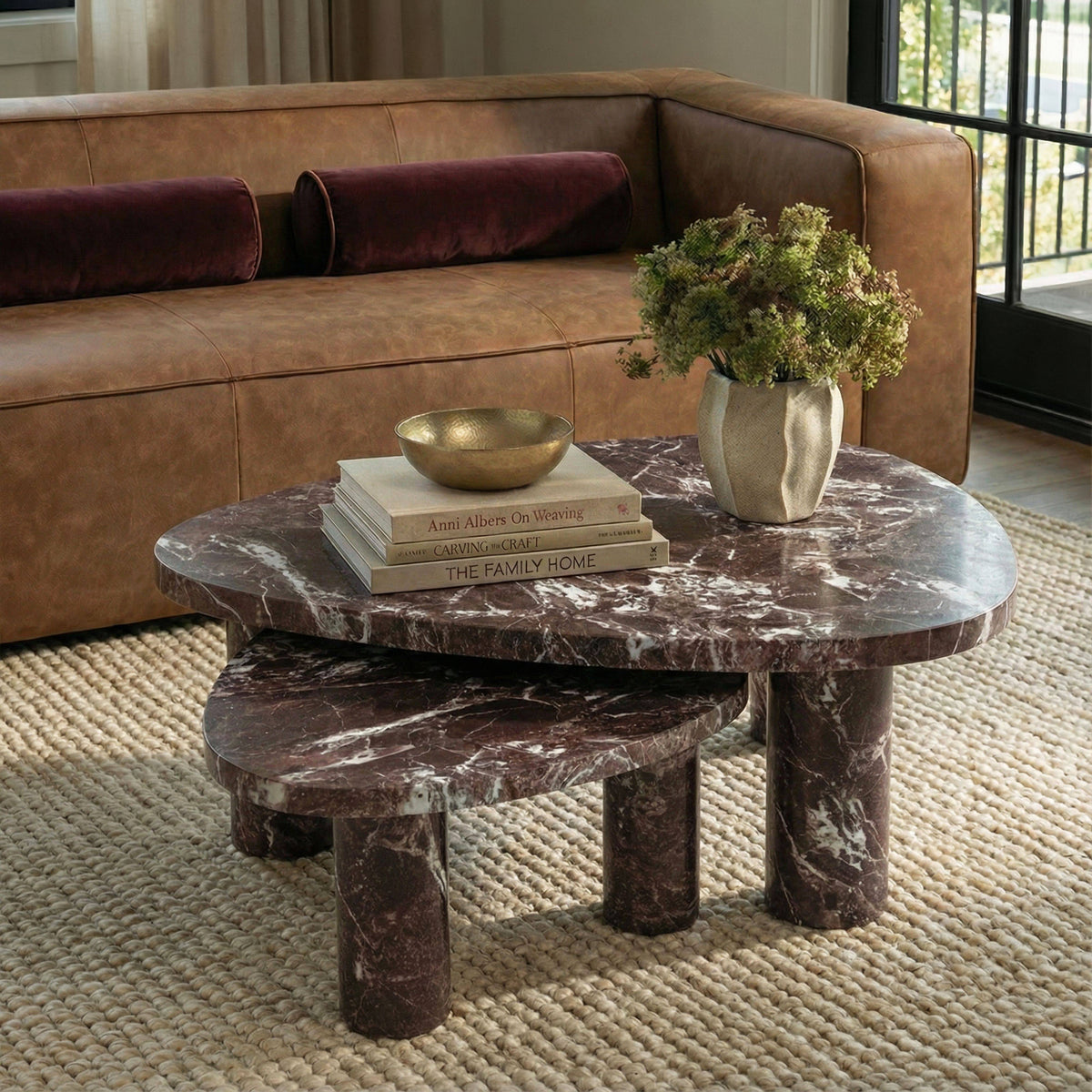Libby Faux Red Levanto Marble Indoor/Outdoor Coffee Table (36"-48")