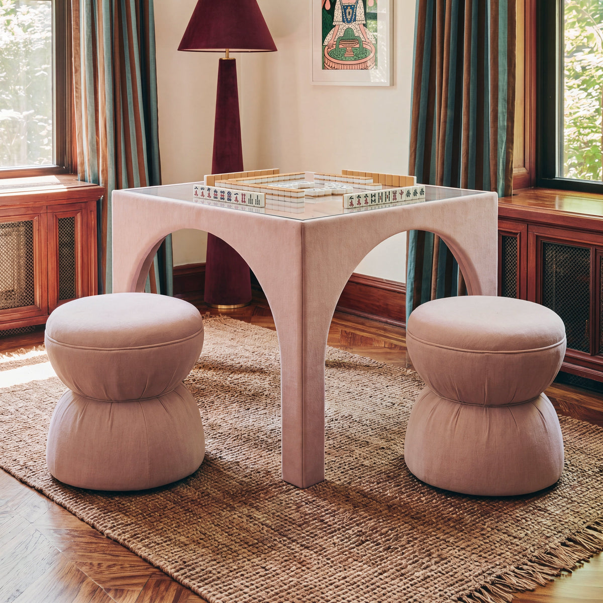 Tomlin Performance Chenille Game Table and Two Ottomans Set