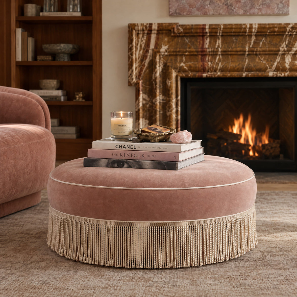 Tassy Tasseled Round Ottoman