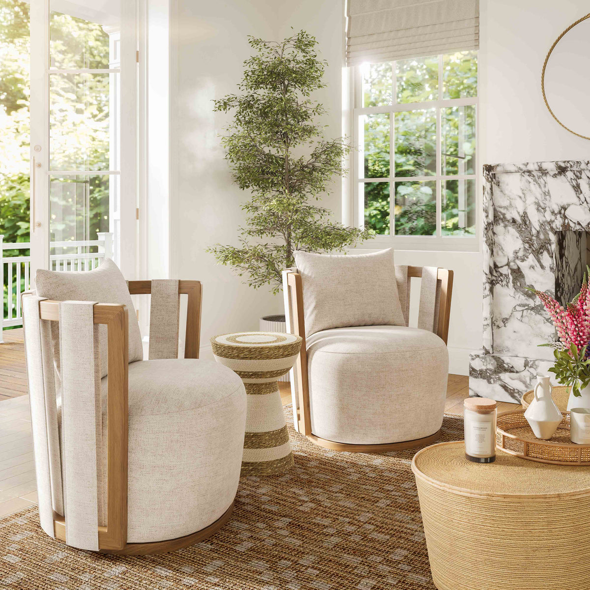 Paolo Textured Contract-Grade Weave Fabric Swivel Accent Chair