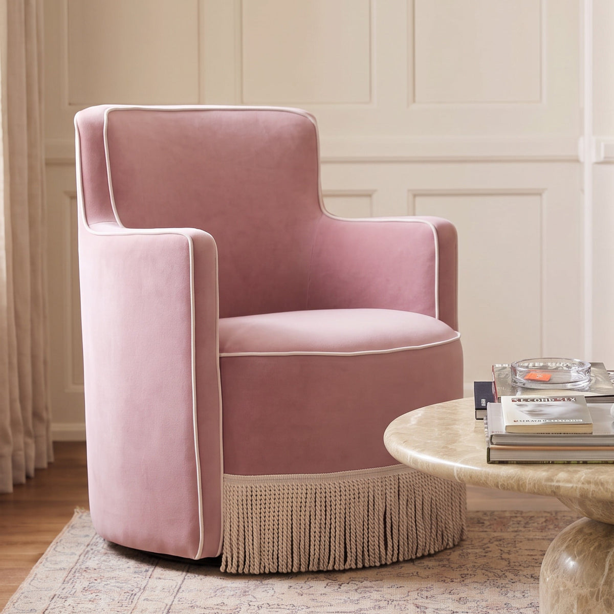 Passe Tasseled Velvet Swivel Accent Chair