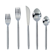 Ribbed Silver Stainless Steel Flatware - Set of 5 Pieces - Service For 1