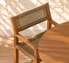 Victoria Slatted Dining Table with Four Rattan Armchairs in Warm Teak
