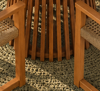 Victoria Slatted Dining Table with Four Rattan Armchairs in Warm Teak