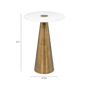 Clement Antique Brass Side Table with White Marble