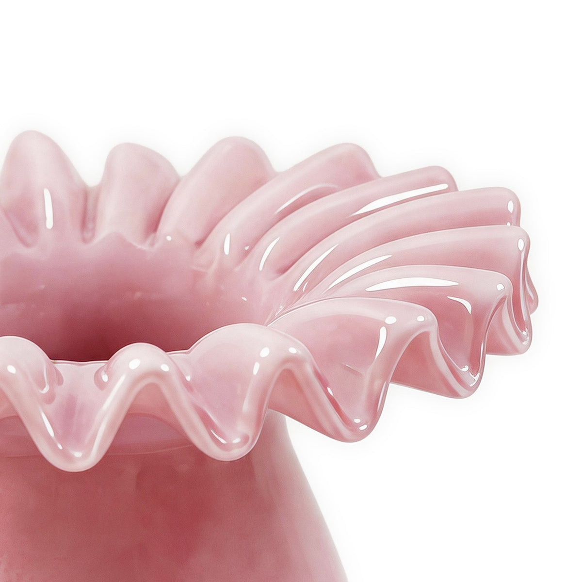 Ruff Ruffled Pink Glass Vase