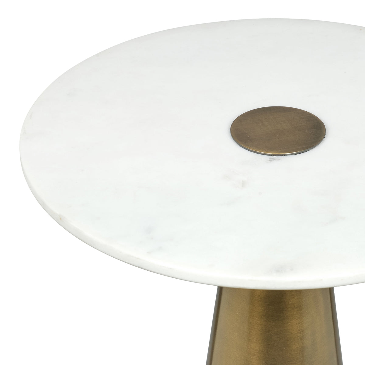 Clement Antique Brass Side Table with White Marble