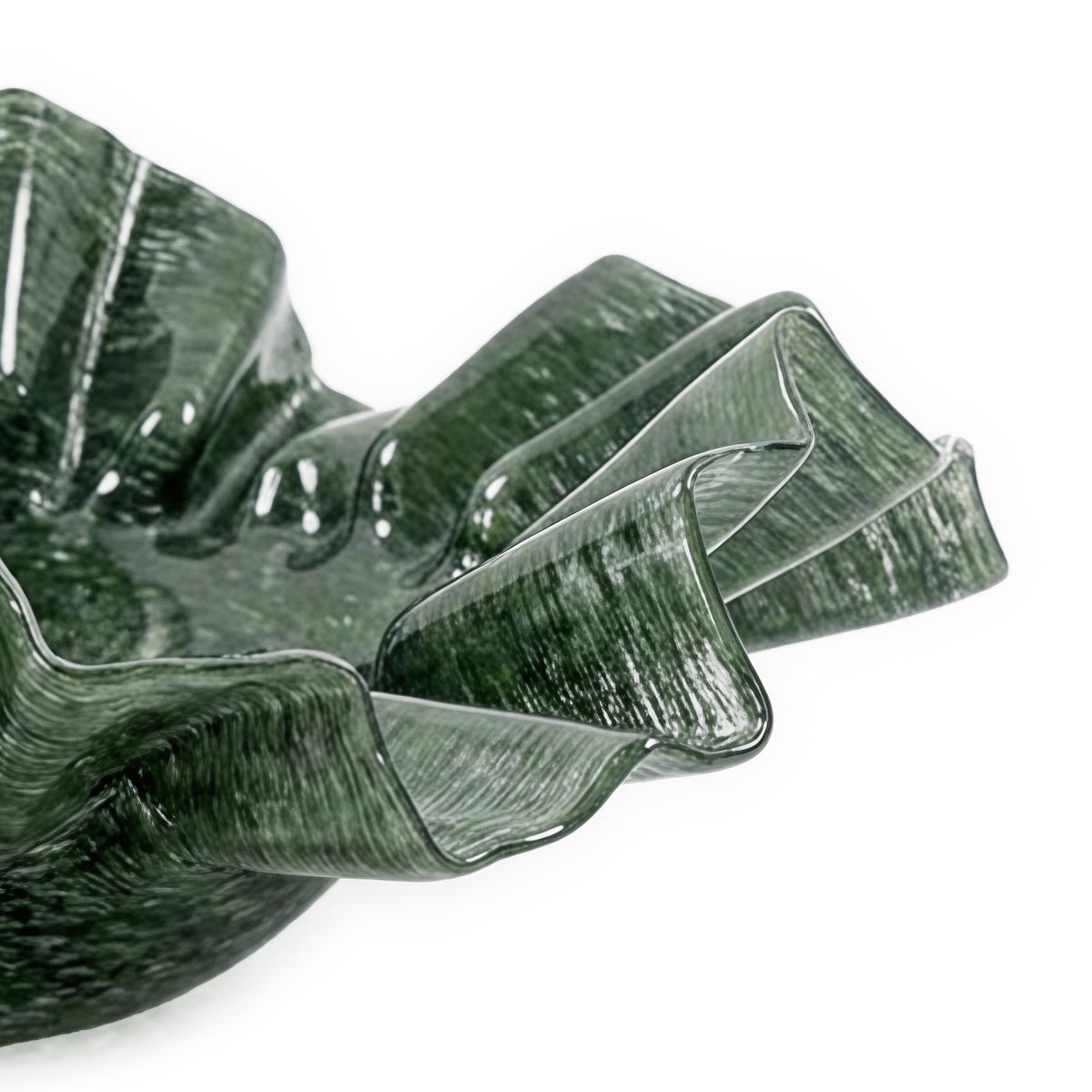 Col Ruffled Green Glass Bowl (9"-11")