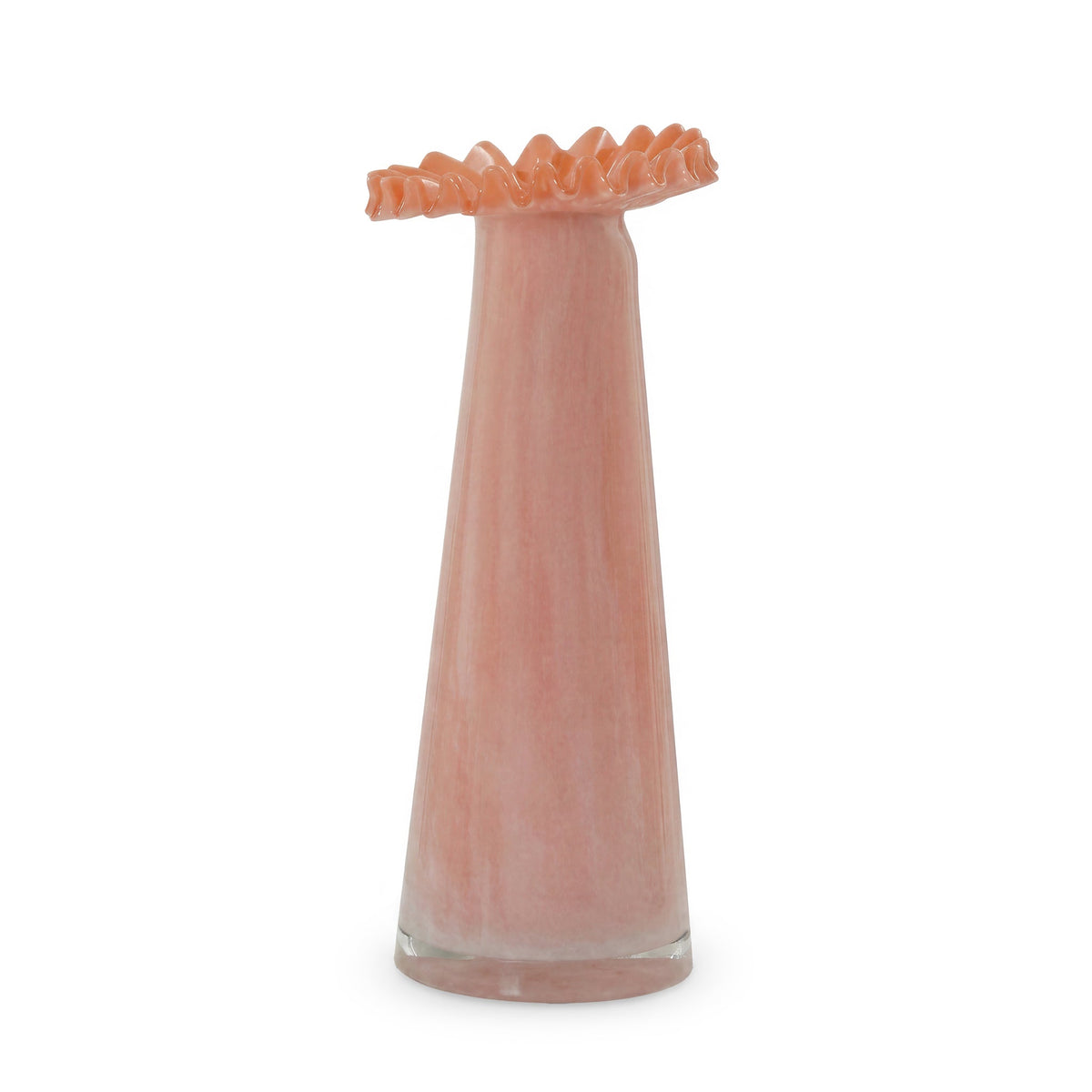 Ruff Ruffled Ombre Pink Glass Vase