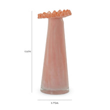 Ruff Ruffled Ombre Pink Glass Vase