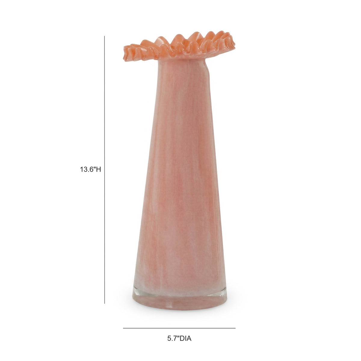 Ruff Ruffled Ombre Pink Glass Vase
