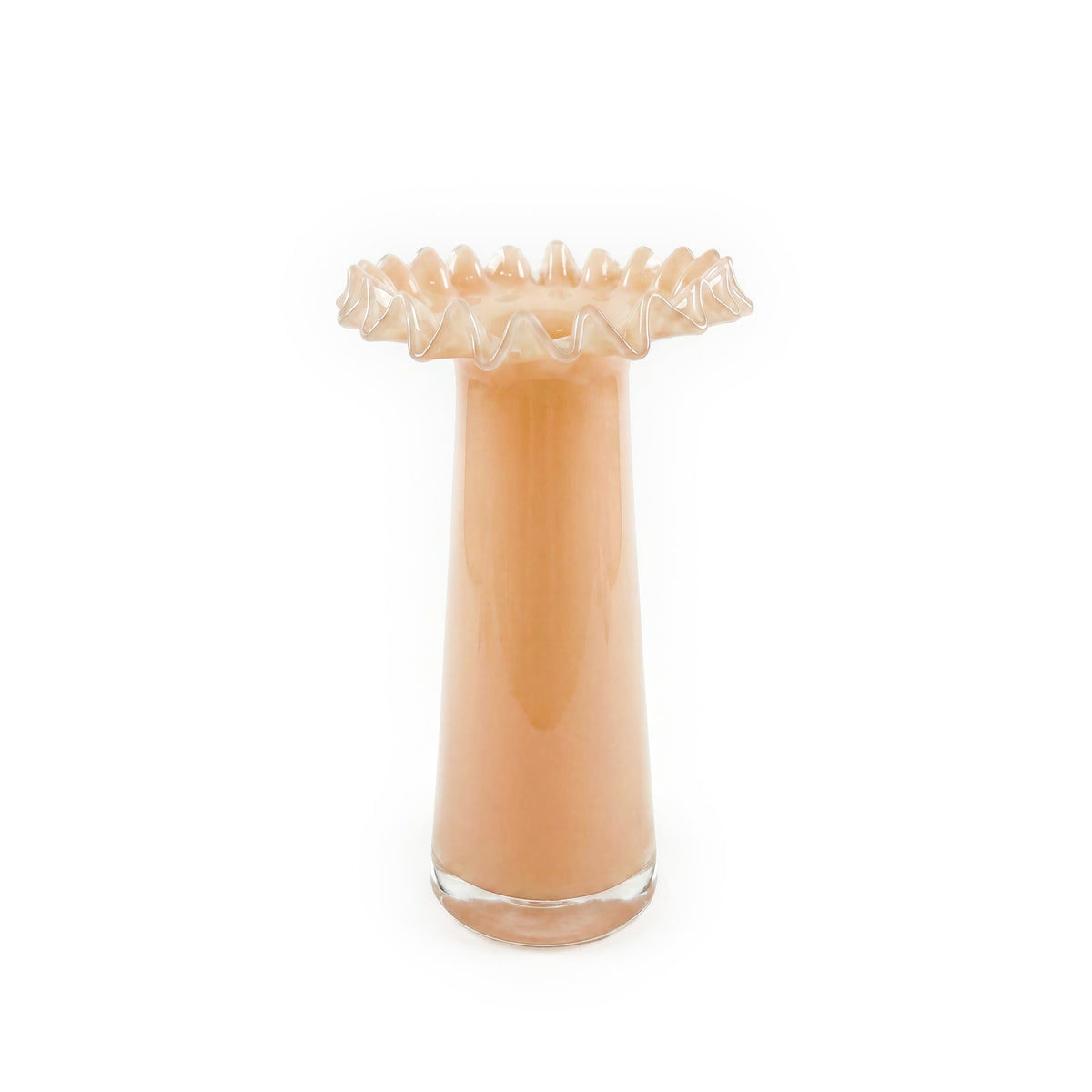 Ruff Ruffled Peach Glass Vase
