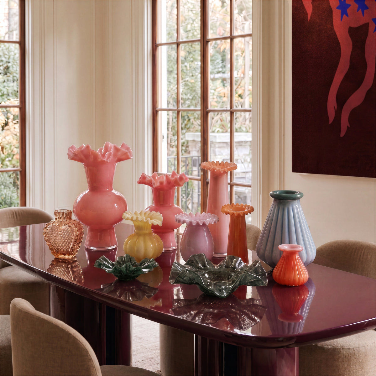 Spackle Ruffled Pink Glass Vase (12"-18")