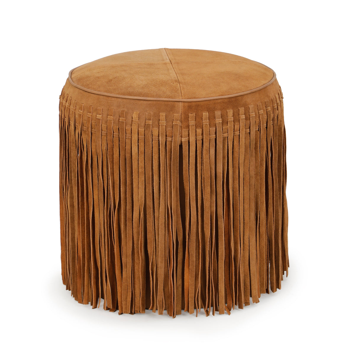 Daphne Round Suede Fringe Ottoman