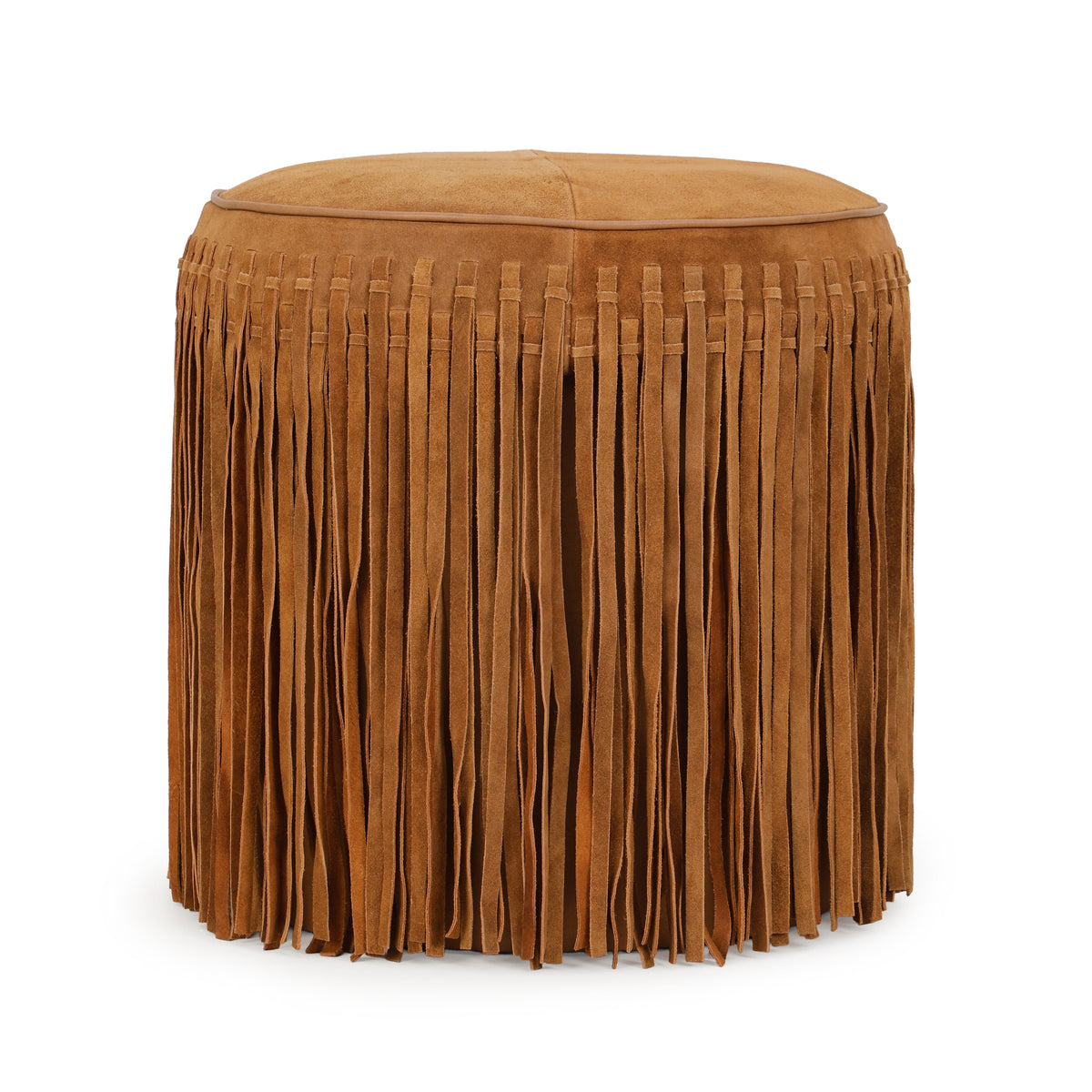 Daphne Round Suede Fringe Ottoman