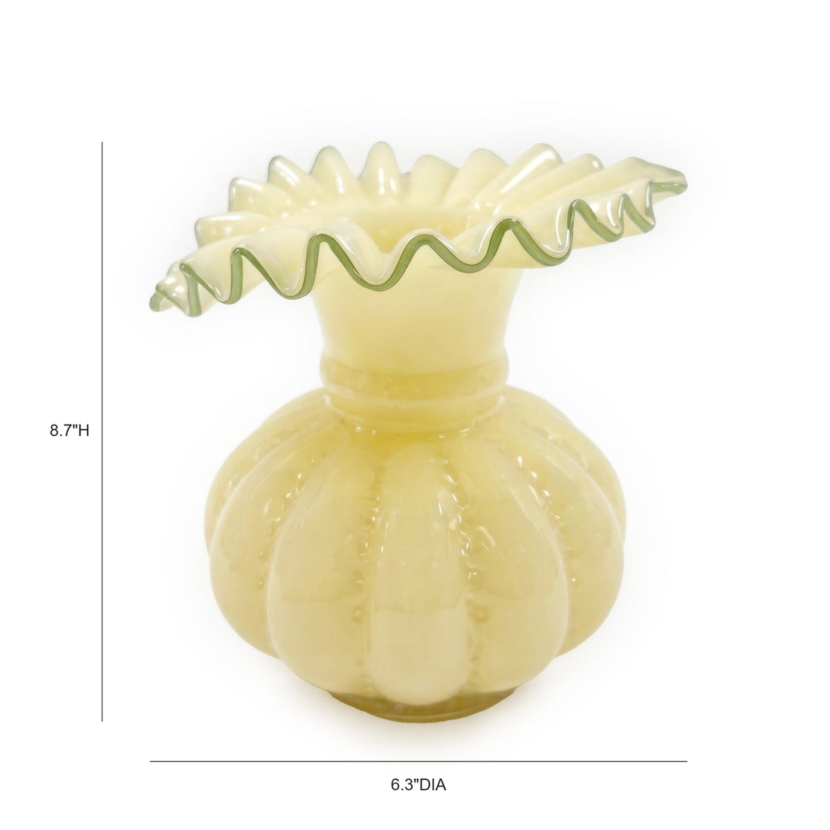 Gourd Ruffled Yellow Glass Vase