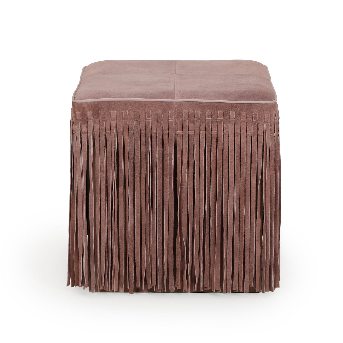 Daphne Square Suede Fringe Ottoman
