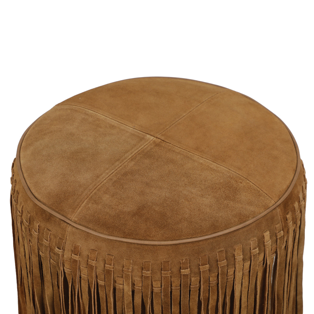 Daphne Round Suede Fringe Ottoman