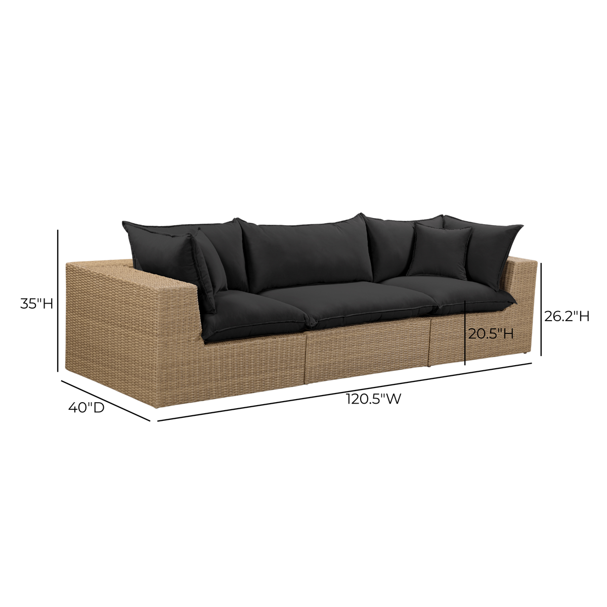 Cali 120" Performance Fabric & Wicker Outdoor Sofa