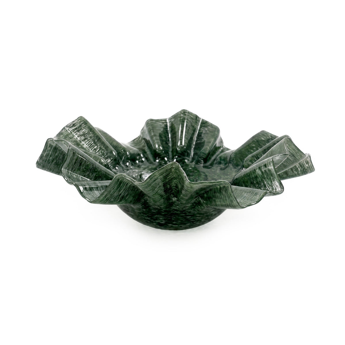 Col Ruffled Green Glass Bowl (9"-11")