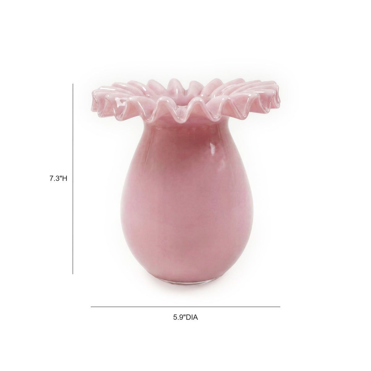 Ruff Ruffled Pink Glass Vase