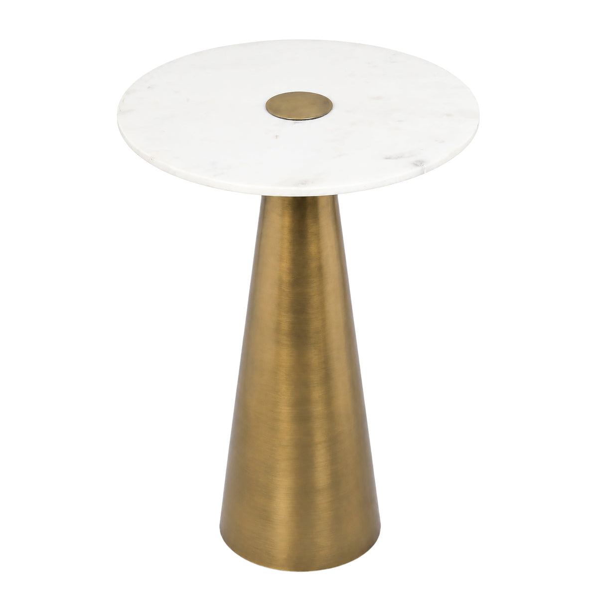 Clement Antique Brass Side Table with White Marble