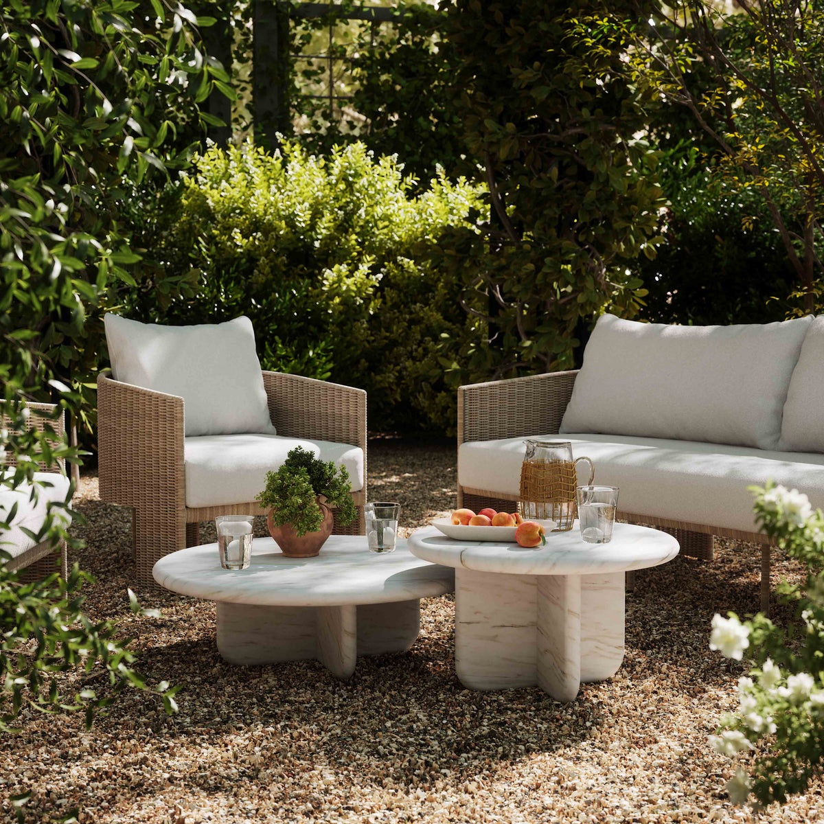 Juju 2-Piece Faux Marble Indoor/Outdoor Nesting Coffee Table Set